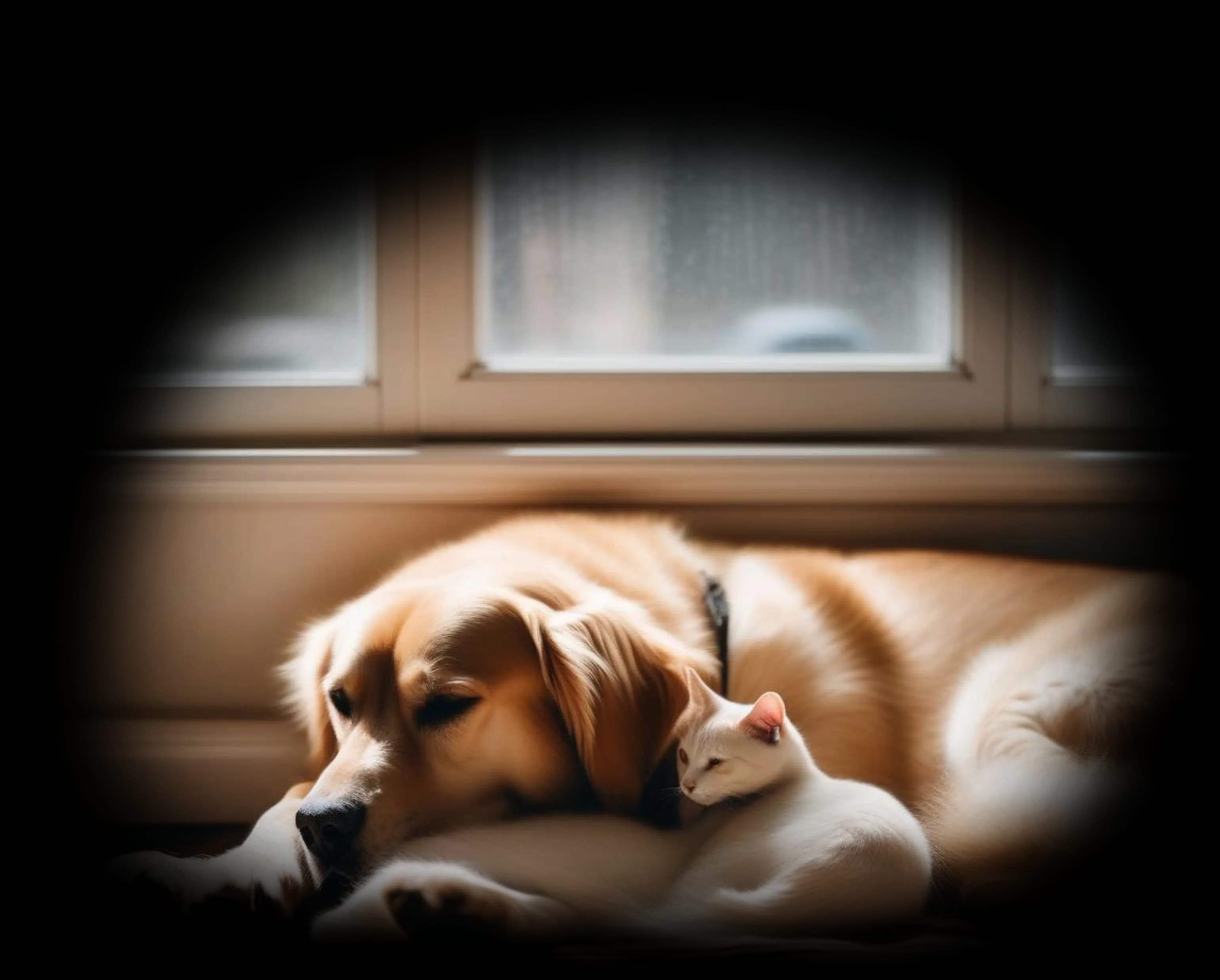 A dog and a cat in a soft faded bubble